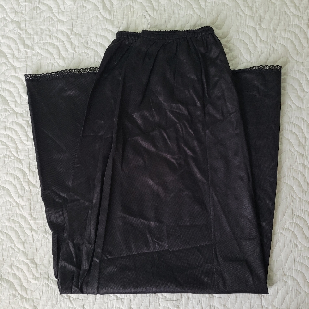 vintage midi black slip skirt with lace trim